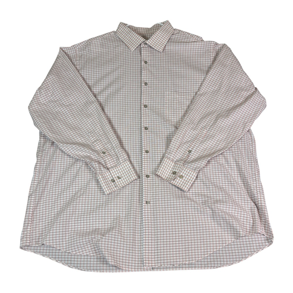 Geoffrey Beene Mens Plaid Button Down Shirt Big Fit Wrinkle Free Orange 19 34/35
